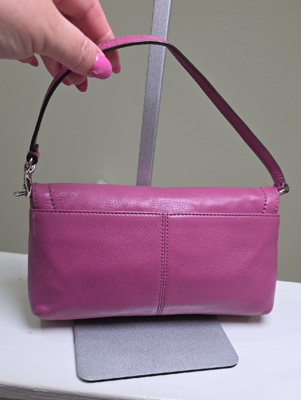 COACH F49177 PARK LEATHER LARGE FLAP WRISTLET/MINIBAG Rose Pink VGUC - Picture 14 of 17
